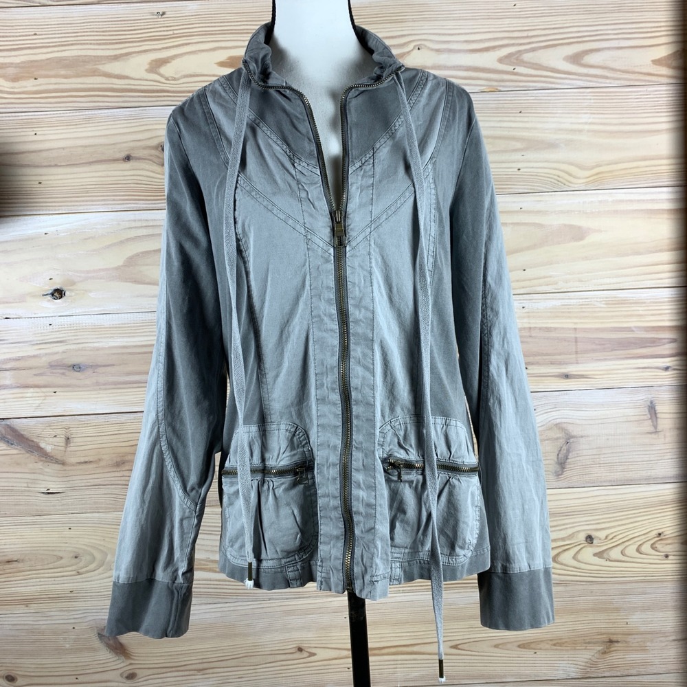 XCVI Jacket Womens Large Gray Utility Full Zip Cargo Pocket Lightweight